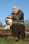 Frau streichelt Parson Russell Terrier / woman is fondling PRT